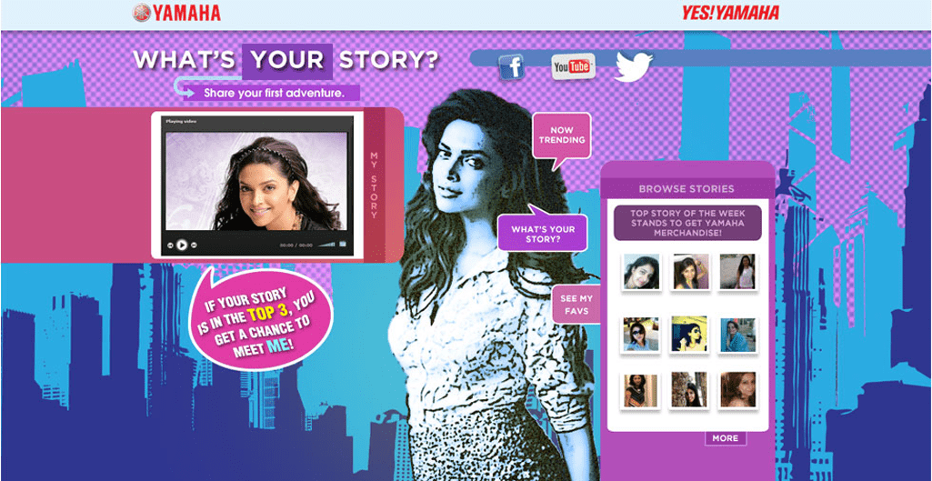 Campaign website for Yamaha Ray, brand ambassador Deepika Padukone